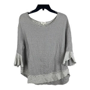 Kye Mi Women Bell Sleeve Crew Neck Striped Top Size M